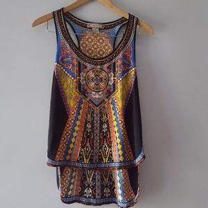 Flying Tomato Multicolored Hi Low Boho Racer Back Scoop Neck Tank Size Small